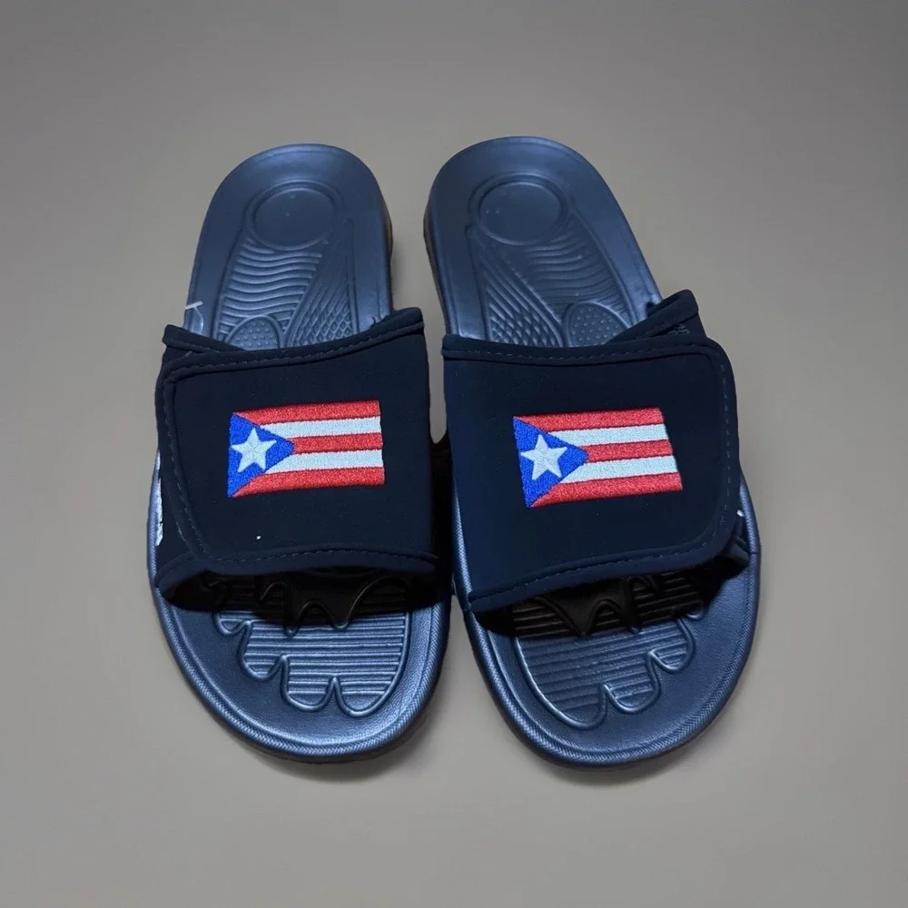 Puerto Rico Flag Mens Black Rubber Slide Sandals Shoes Size 10 Casual Summer